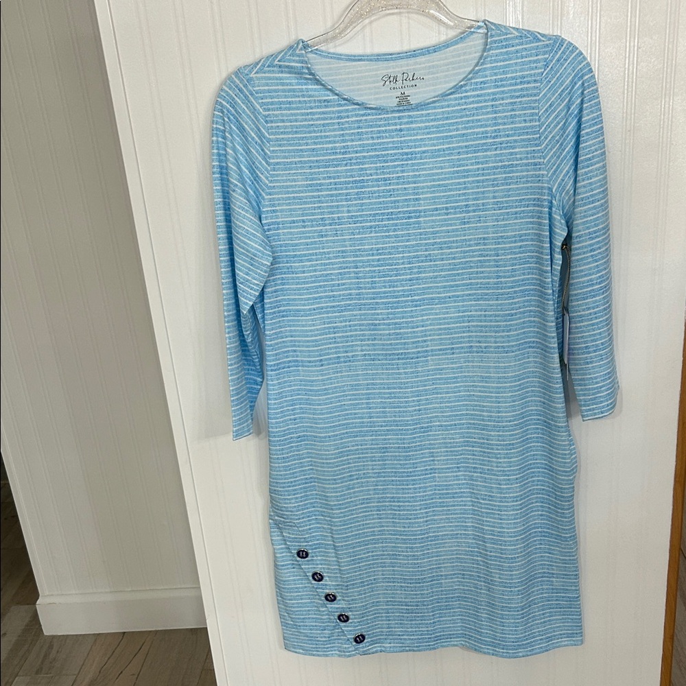 Light Blue Striped Dress/ beach cover up